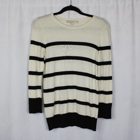 LOFT Black and Cream Striped Sweater - Picture 1 of 4
